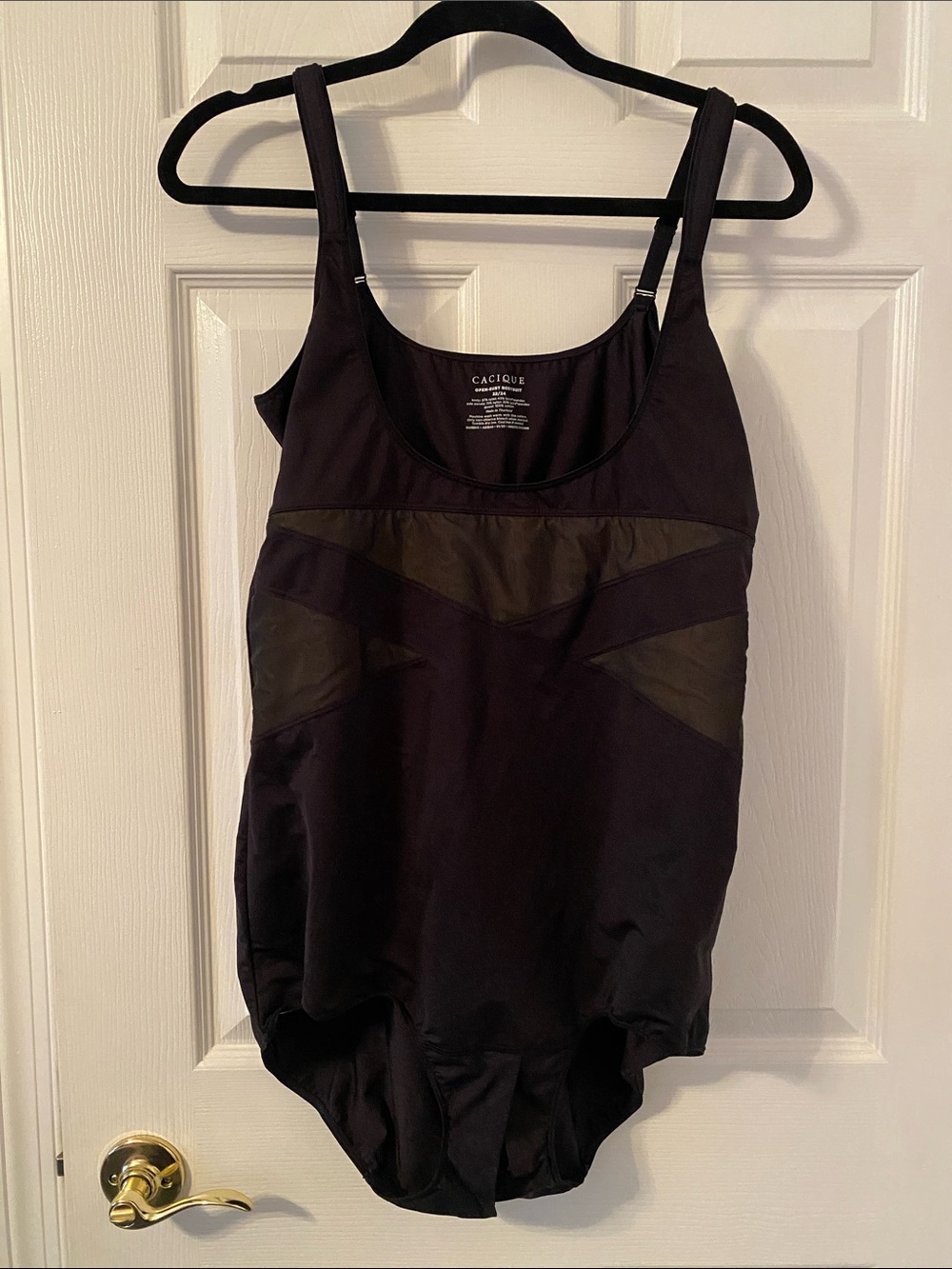Cacique Black Mesh-Panel Scoop Neck Bodysuit